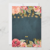 赤面ピンク桃のネイビー金ゴールドストリングlights sweet 16 招待状 (裏面)