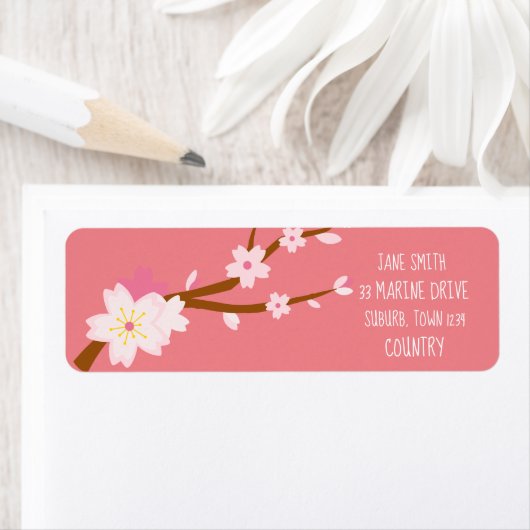 赤面ピンク桜さくらんぼブロッサム日本の ラベル (インサイチュ)