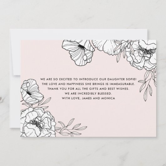 赤面ピンク植物写真誕生のお知らせI 案内状 (裏面)