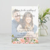 赤面ピンク植物写真QRコード結婚ズ 招待状 (スタンド正面)