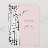 赤面ピンク樺の木結婚の木 招待状 (正面/裏面)