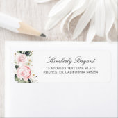 赤面ピンク水彩エレガント花 ラベル (インサイチュ)