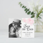 赤面ピンク水彩バラ写真保存日時 案内ポストカード (スタンド正面)