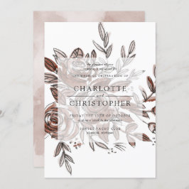 赤面ピンク水彩バラ結婚ズ 招待状