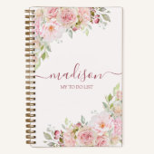 赤面ピンク水彩バラ花フローラTodoリスト ノートブック (正面)