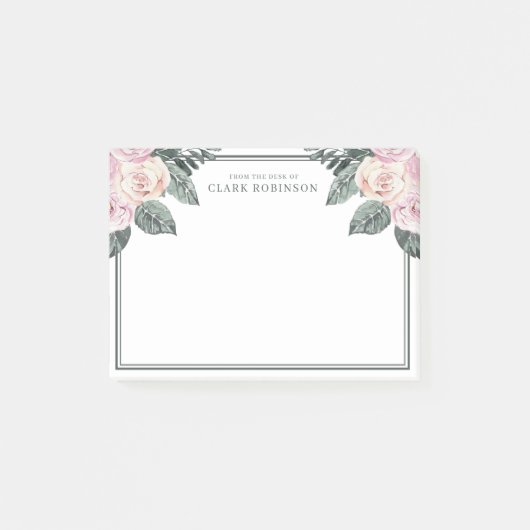 赤面ピンク水彩バラ ポストイット (正面)