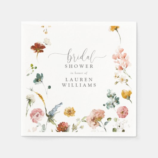 赤面ピンク水彩フラワースクリプトブライダルシャワー スタンダードカクテルナプキン (正面)
