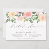 赤面ピンク水彩フラワースクリプトブライダルシャワー 招待状 (正面)
