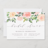 赤面ピンク水彩フラワースクリプトブライダルシャワー 招待状 (正面)