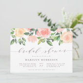赤面ピンク水彩フラワースクリプトブライダルシャワー 招待状 (スタンド正面)