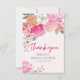 赤面ピンク水彩フローラブライダルシャワーへようこそ サンキューカード