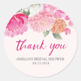 赤面ピンク水彩フローラブライダルシャワーへようこそ ラウンドシール