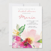 赤面ピンク水彩フローラブライダルシャワー 招待状 (正面)