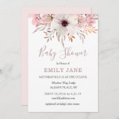 赤面ピンク水彩フローラベビーシャワー招待状 招待状 (正面/裏面)