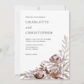 赤面ピンク水彩フローララインアート結婚ズ 招待状 (正面)