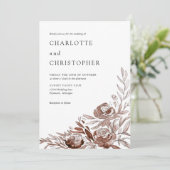 赤面ピンク水彩フローララインアート結婚ズ 招待状 (スタンド正面)