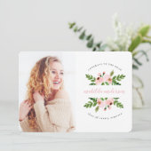 赤面ピンク水彩フローラ卒業写真 案内状 (スタンド正面)