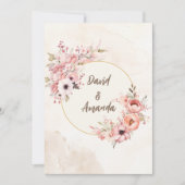 赤面ピンク水彩フローラ結婚ズ 招待状 (正面)