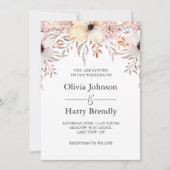 赤面ピンク水彩フローラ結婚ズ 招待状 (正面)