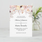 赤面ピンク水彩フローラ結婚ズ 招待状 (スタンド正面)
