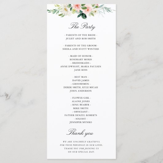 赤面ピンク水彩フローラ結婚式 プログラム (裏面)