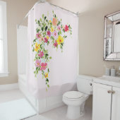 赤面ピンク水彩フローラ花 シャワーカーテン (インサイチュ)