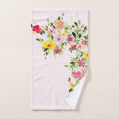 赤面ピンク水彩フローラ花 バスタオルセット (ハンドタオル)