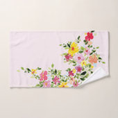 赤面ピンク水彩フローラ花 バスタオルセット (ハンドタオル)