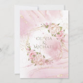 赤面ピンク水彩フローラ&フレーム金ゴールド結婚ズ 招待状 (裏面)