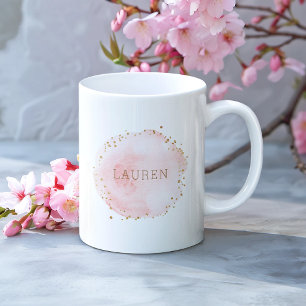 赤面ピンク水彩円金ゴールドドット コーヒーマグカップ