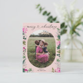 赤面ピンク水彩写真クリスマスポストカード シーズンポストカード (スタンド正面)