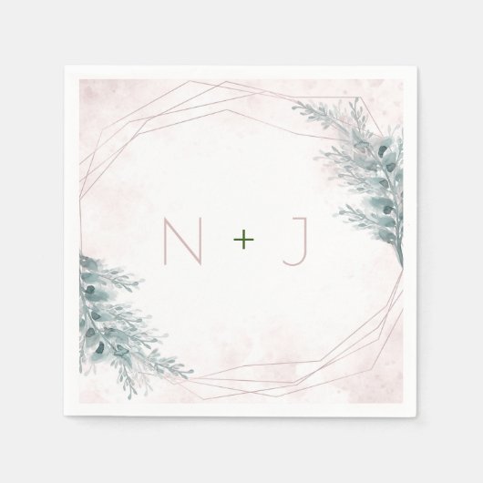 赤面ピンク水彩幾何学植物学結婚院 スタンダードカクテルナプキン (正面)