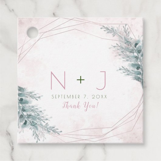 赤面ピンク水彩幾何学植物学結婚院 フェイバータグ (正面)