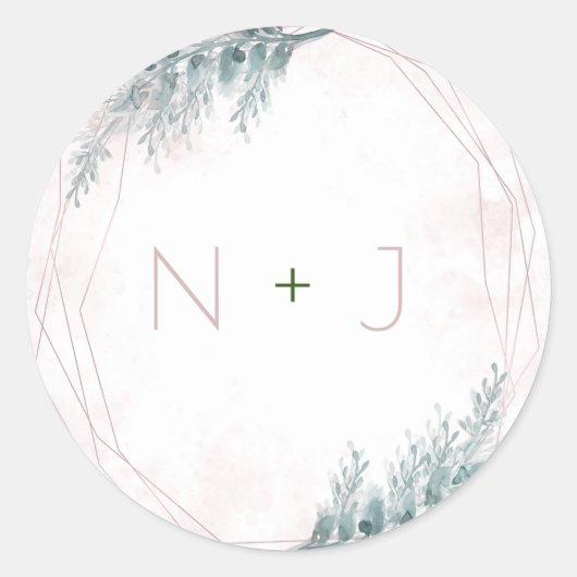 赤面ピンク水彩幾何学植物学結婚院 ラウンドシール (正面)