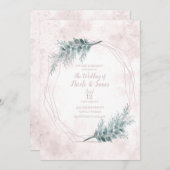 赤面ピンク水彩幾何学植物学結婚院 招待状 (正面/裏面)