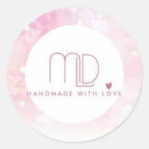 赤面ピンク水彩星円中空ロゴ