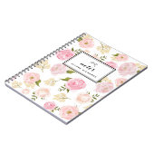 赤面ピンク水彩牡丹パターパーソナライズされたン ノートブック (左側)