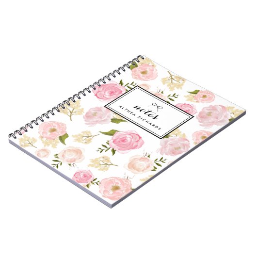 赤面ピンク水彩牡丹パターパーソナライズされたン ノートブック (左側)