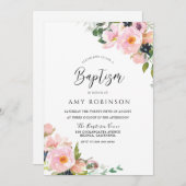 赤面ピンク水彩花バプテエレガントィス 招待状 (正面/裏面)