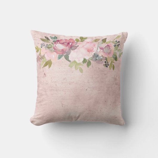 赤面ピンク水彩花模様オン動揺して赤面  クッション (正面)