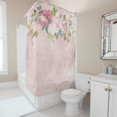 赤面ピンク水彩花模様オン動揺して赤面  シャワーカーテン (インサイチュ)