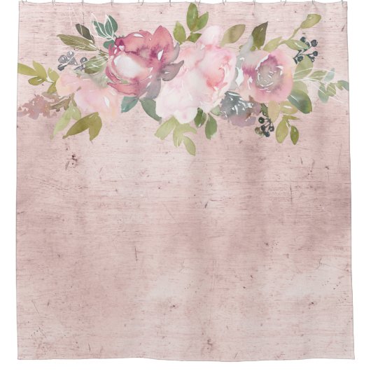 赤面ピンク水彩花模様オン動揺して赤面  シャワーカーテン (正面)