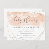 赤面ピンク水彩金ゴールド幾何学的ベビーシャワー インビテーションポストカード (正面/裏面)