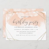 赤面ピンク水彩金ゴールド幾何誕生日 招待状 (正面/裏面)