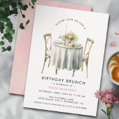 赤面ピンク水彩 |かわいいガーリー誕生日ブランチ 招待状