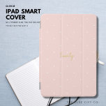赤面ピンク水玉模様パーソナライズされたiPad Miniコーブ iPad Miniカバー<br><div class="desc">このカバーは赤面ピンクで小さな白い水玉模様を持つ。あなたはそれを作り、真鍮/金ゴールドトーンの色である名前でパーソナライズ。</div>