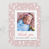 赤面ピンク水玉模様誕生のお知らせ 案内状 (正面/裏面)