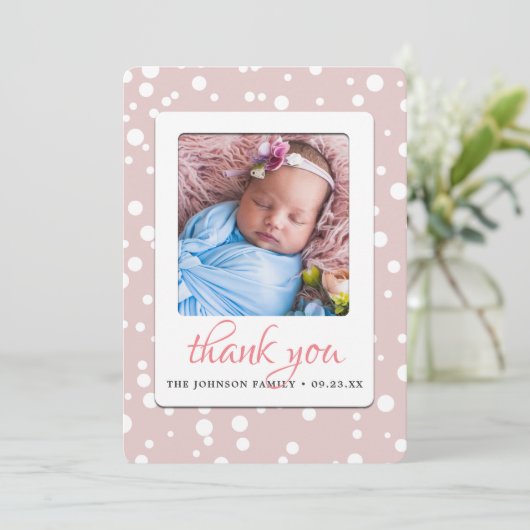 赤面ピンク水玉模様誕生のお知らせ 案内状 (スタンド正面)