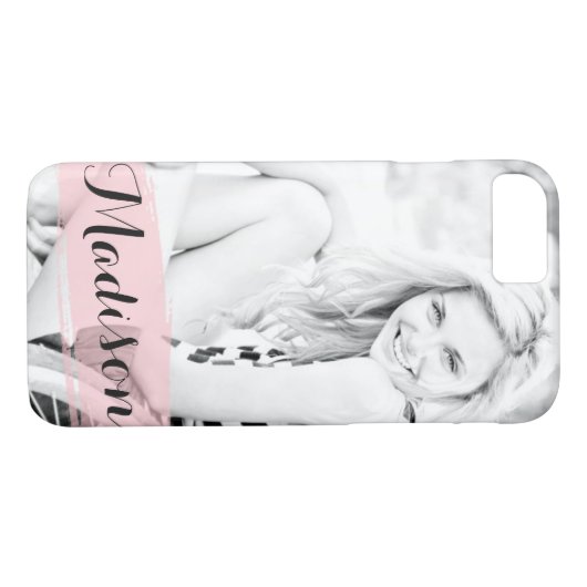 赤面ピンク水色カスタム写真パーソナライズされた Case-Mate iPhoneケース (裏面(横))