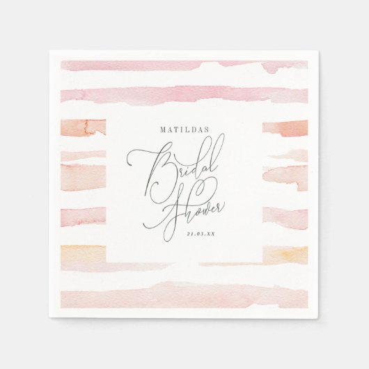 赤面ピンク水色ストライプブライダルシャワー スタンダードカクテルナプキン (正面)